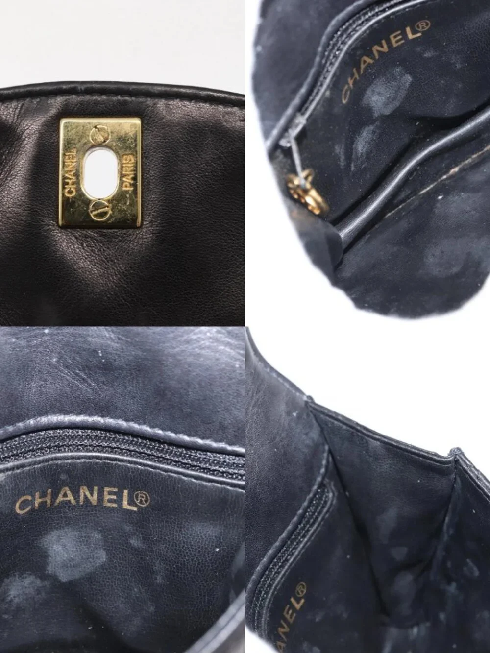 CHANEL Pouch Lamb Skin Black Gold CC Auth 165615